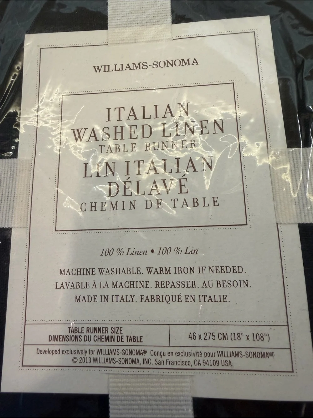 Williams Somoma Linen Table Runner Black 18x108 NWT